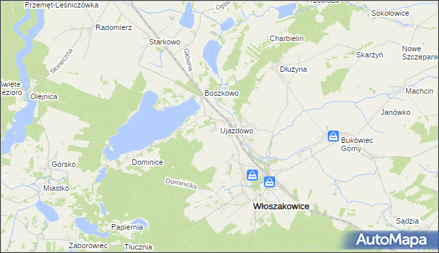 mapa Ujazdowo gmina Włoszakowice, Ujazdowo gmina Włoszakowice na mapie Targeo