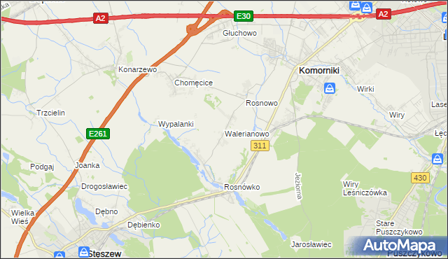 mapa Walerianowo gmina Komorniki, Walerianowo gmina Komorniki na mapie Targeo
