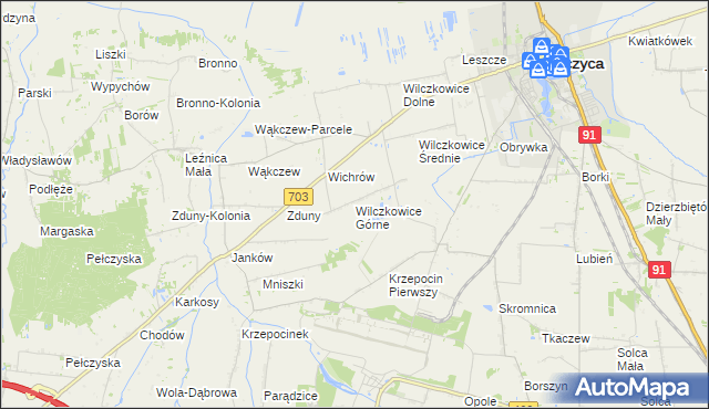 mapa Wilczkowice Górne gmina Łęczyca, Wilczkowice Górne gmina Łęczyca na mapie Targeo