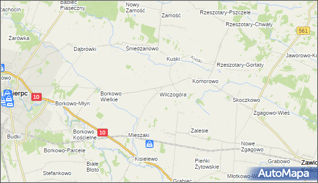 mapa Wilczogóra gmina Sierpc, Wilczogóra gmina Sierpc na mapie Targeo