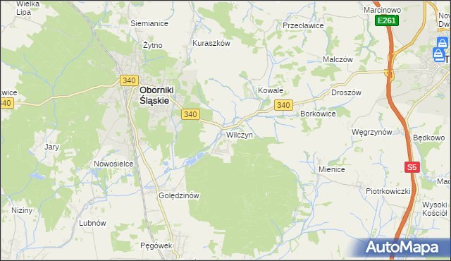 mapa Wilczyn gmina Oborniki Śląskie, Wilczyn gmina Oborniki Śląskie na mapie Targeo