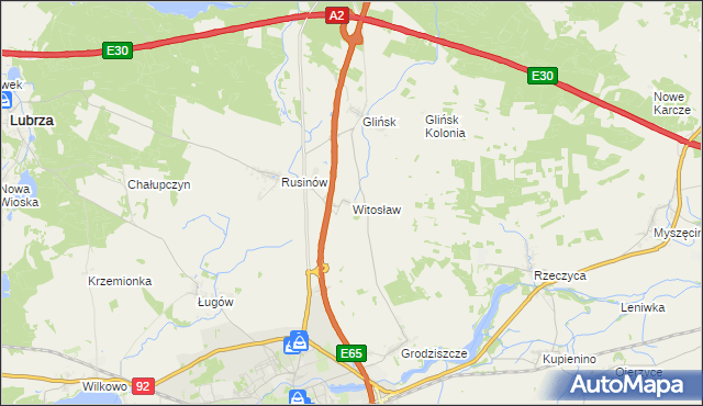 mapa Witosław gmina Świebodzin, Witosław gmina Świebodzin na mapie Targeo