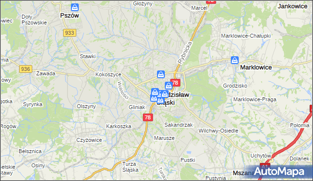 mapa Wodzisławia Śląskiego, Wodzisław Śląski na mapie Targeo