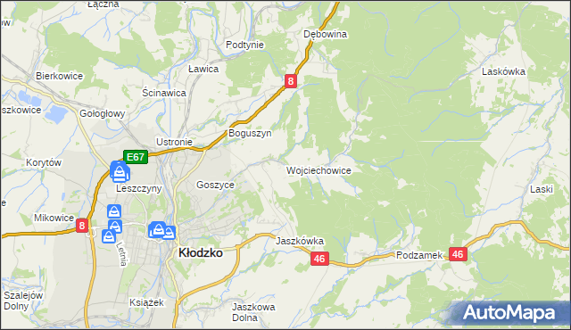 mapa Wojciechowice gmina Kłodzko, Wojciechowice gmina Kłodzko na mapie Targeo