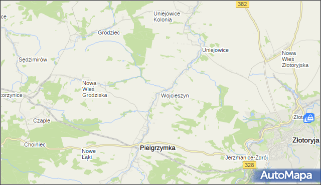 mapa Wojcieszyn gmina Pielgrzymka, Wojcieszyn gmina Pielgrzymka na mapie Targeo