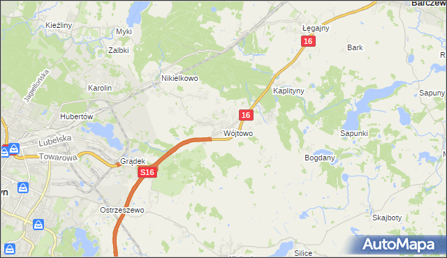 mapa Wójtowo gmina Barczewo, Wójtowo gmina Barczewo na mapie Targeo