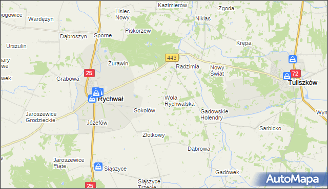 mapa Wola Rychwalska, Wola Rychwalska na mapie Targeo