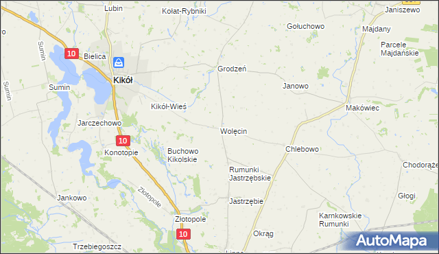 mapa Wolęcin gmina Kikół, Wolęcin gmina Kikół na mapie Targeo