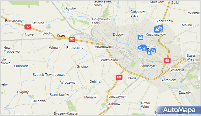 mapa Woźniaków, Woźniaków na mapie Targeo