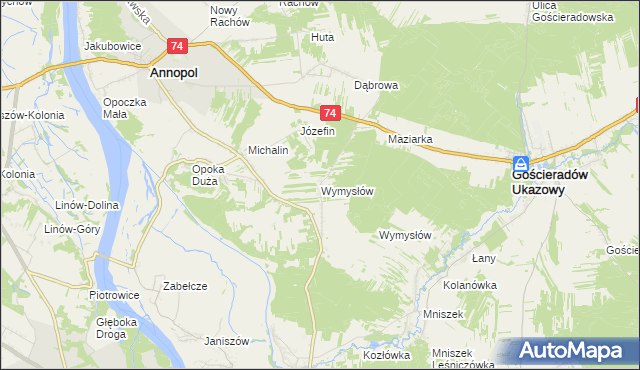 mapa Wymysłów gmina Annopol, Wymysłów gmina Annopol na mapie Targeo