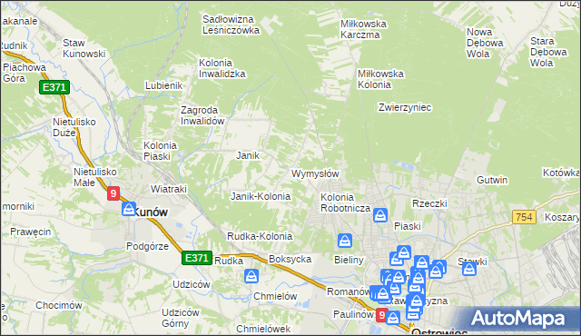 mapa Wymysłów gmina Kunów, Wymysłów gmina Kunów na mapie Targeo