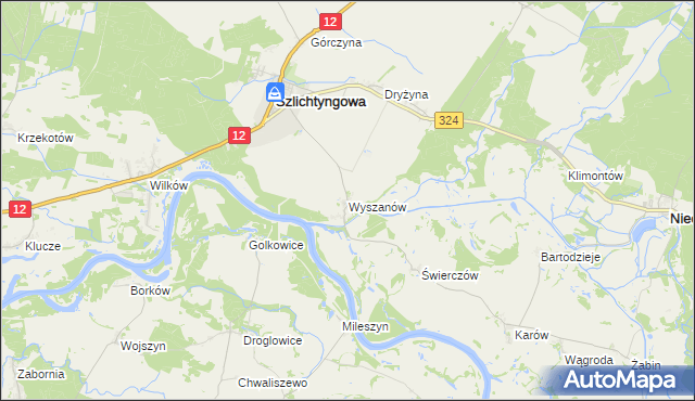 mapa Wyszanów gmina Szlichtyngowa, Wyszanów gmina Szlichtyngowa na mapie Targeo