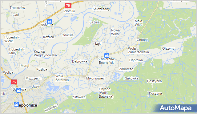 mapa Zabierzów Bocheński, Zabierzów Bocheński na mapie Targeo