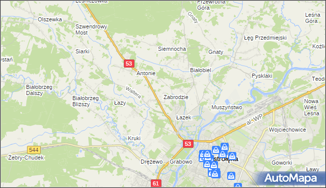 mapa Zabrodzie gmina Olszewo-Borki, Zabrodzie gmina Olszewo-Borki na mapie Targeo