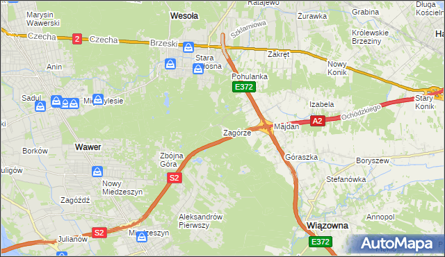 mapa Zagórze gmina Wiązowna, Zagórze gmina Wiązowna na mapie Targeo
