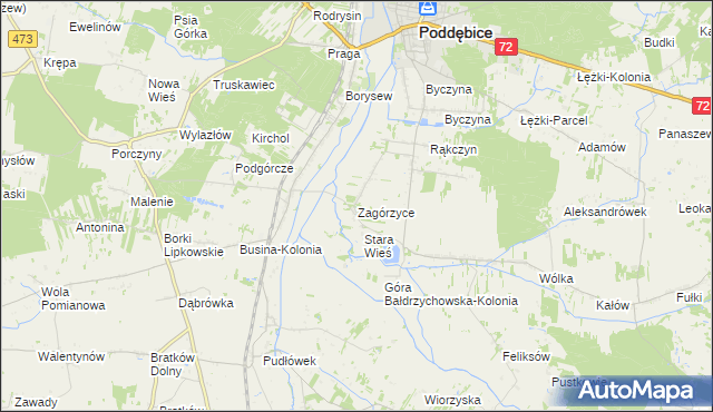 mapa Zagórzyce gmina Poddębice, Zagórzyce gmina Poddębice na mapie Targeo