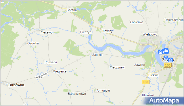 mapa Zalesie gmina Złotów, Zalesie gmina Złotów na mapie Targeo