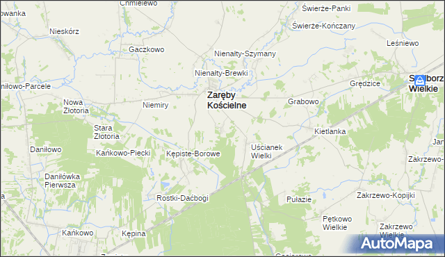 mapa Zaręby Leśne, Zaręby Leśne na mapie Targeo