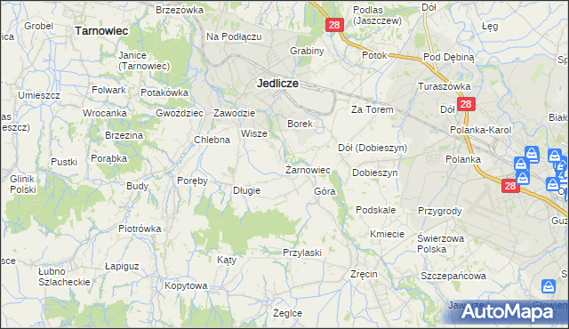 mapa Żarnowiec gmina Jedlicze, Żarnowiec gmina Jedlicze na mapie Targeo