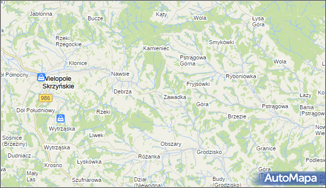 mapa Zawadka gmina Strzyżów, Zawadka gmina Strzyżów na mapie Targeo