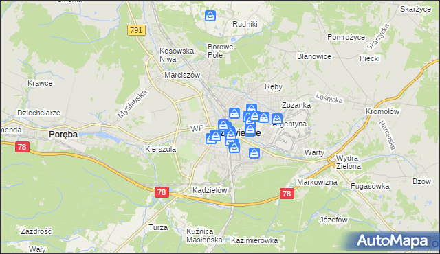 mapa Zawiercie, Zawiercie na mapie Targeo