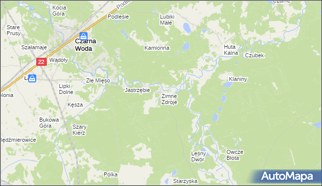 mapa Zimne Zdroje gmina Osieczna, Zimne Zdroje gmina Osieczna na mapie Targeo