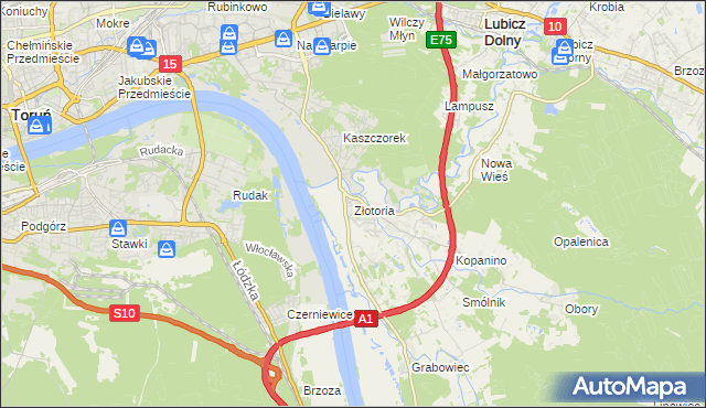 mapa Złotoria gmina Lubicz, Złotoria gmina Lubicz na mapie Targeo