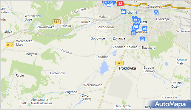 mapa Żółtańce, Żółtańce na mapie Targeo