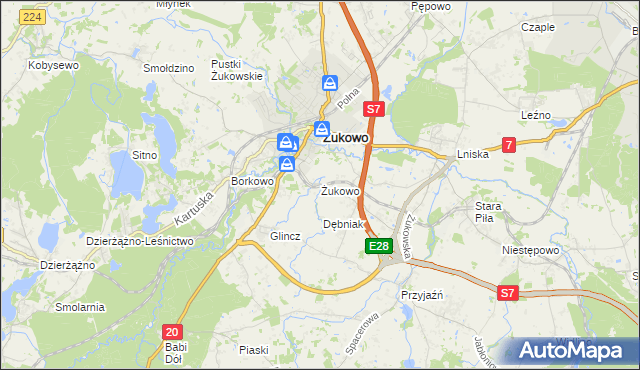 mapa Żukowo powiat kartuski, Żukowo powiat kartuski na mapie Targeo