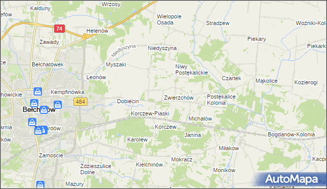 mapa Zwierzchów, Zwierzchów na mapie Targeo
