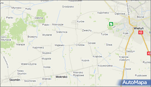 mapa Chotów gmina Mokrsko, Chotów gmina Mokrsko na mapie Targeo