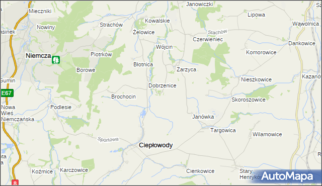 mapa Jakubów gmina Ciepłowody, Jakubów gmina Ciepłowody na mapie Targeo