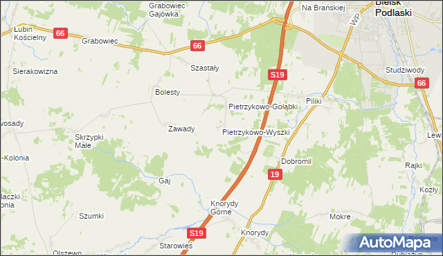 mapa Pietrzykowo-Wyszki, Pietrzykowo-Wyszki na mapie Targeo