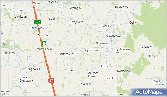 mapa Szymanów gmina Jasieniec, Szymanów gmina Jasieniec na mapie Targeo