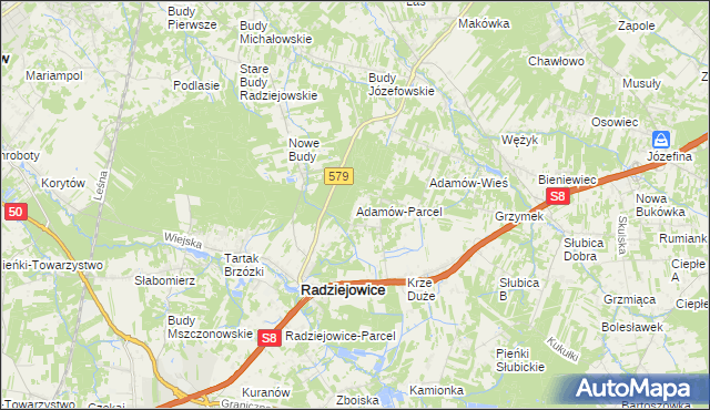 mapa Adamów-Parcel, Adamów-Parcel na mapie Targeo