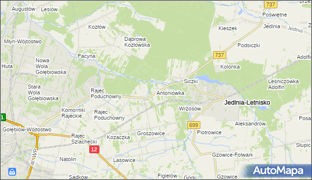 mapa Antoniówka gmina Jedlnia-Letnisko, Antoniówka gmina Jedlnia-Letnisko na mapie Targeo