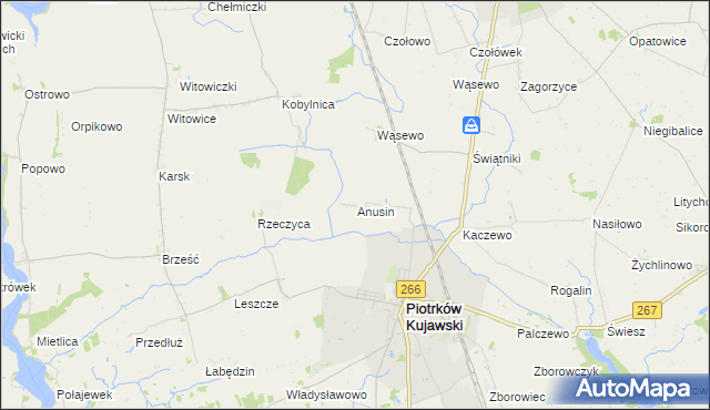 mapa Anusin gmina Piotrków Kujawski, Anusin gmina Piotrków Kujawski na mapie Targeo