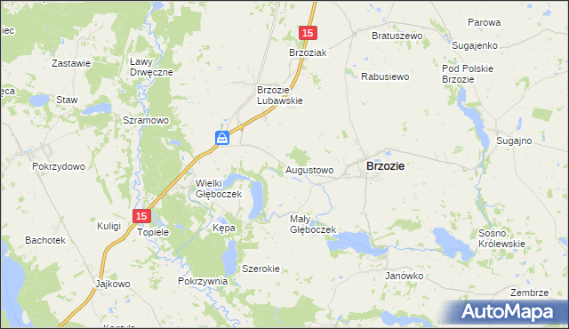 mapa Augustowo gmina Brzozie, Augustowo gmina Brzozie na mapie Targeo