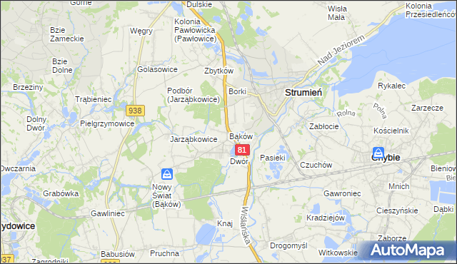 mapa Bąków gmina Strumień, Bąków gmina Strumień na mapie Targeo