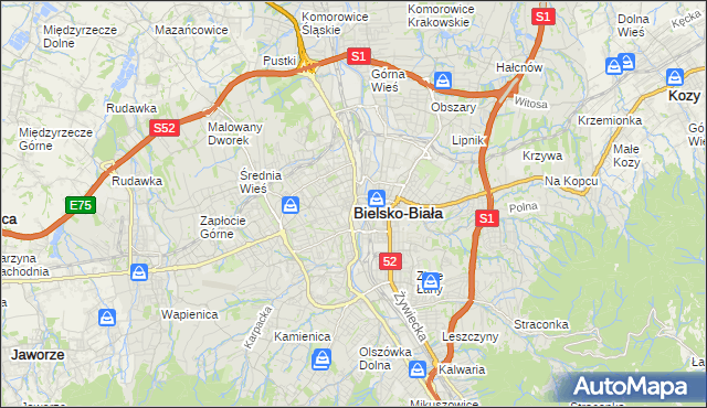 mapa Bielsko-Białej, Bielsko-Biała na mapie Targeo