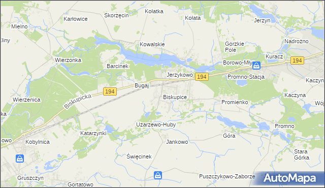 mapa Biskupice gmina Pobiedziska, Biskupice gmina Pobiedziska na mapie Targeo