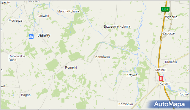 mapa Bobrówka gmina Jaświły, Bobrówka gmina Jaświły na mapie Targeo