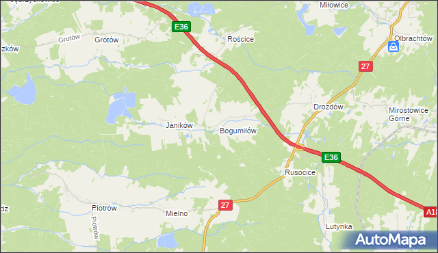 mapa Bogumiłów gmina Żary, Bogumiłów gmina Żary na mapie Targeo