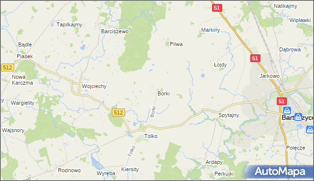 mapa Borki gmina Bartoszyce, Borki gmina Bartoszyce na mapie Targeo