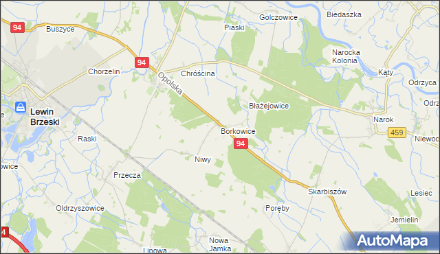mapa Borkowice gmina Lewin Brzeski, Borkowice gmina Lewin Brzeski na mapie Targeo