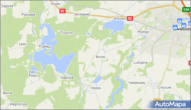 mapa Borów gmina Świebodzin, Borów gmina Świebodzin na mapie Targeo