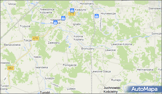 mapa Brończany, Brończany na mapie Targeo