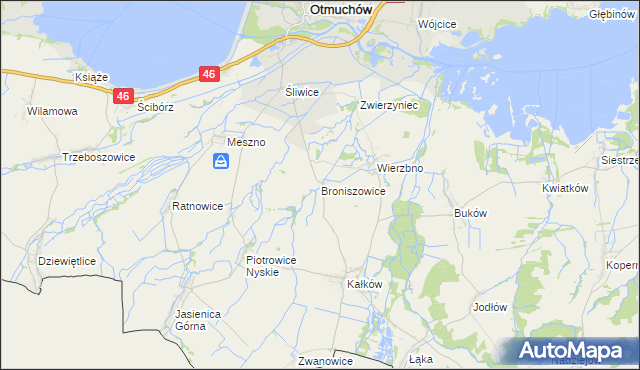mapa Broniszowice gmina Otmuchów, Broniszowice gmina Otmuchów na mapie Targeo