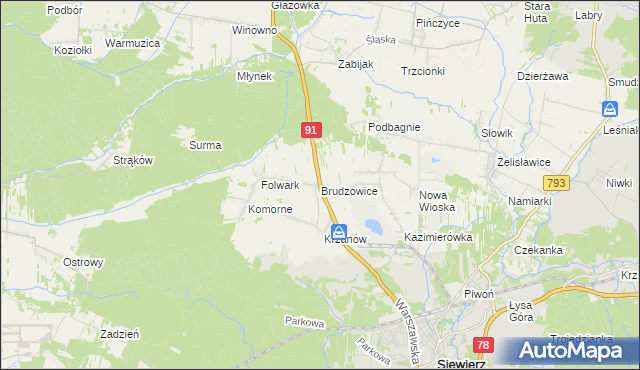 mapa Brudzowice, Brudzowice na mapie Targeo