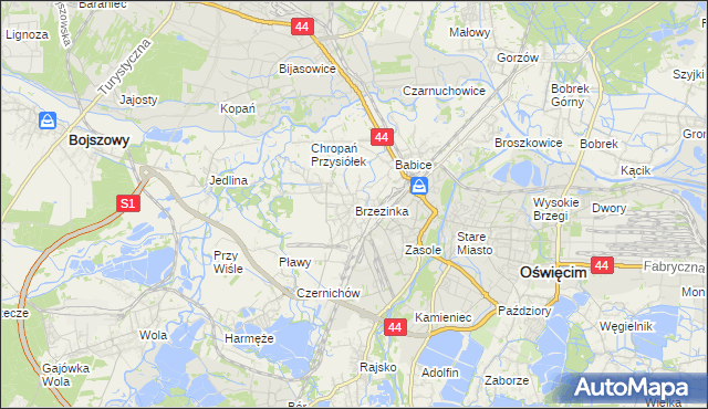 mapa Brzezinka gmina Oświęcim, Brzezinka gmina Oświęcim na mapie Targeo